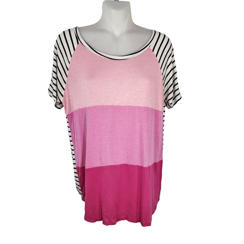 Plush Boutique Womens T Shirt Small Colorblock Pink Striped Short Sleeve Rayon